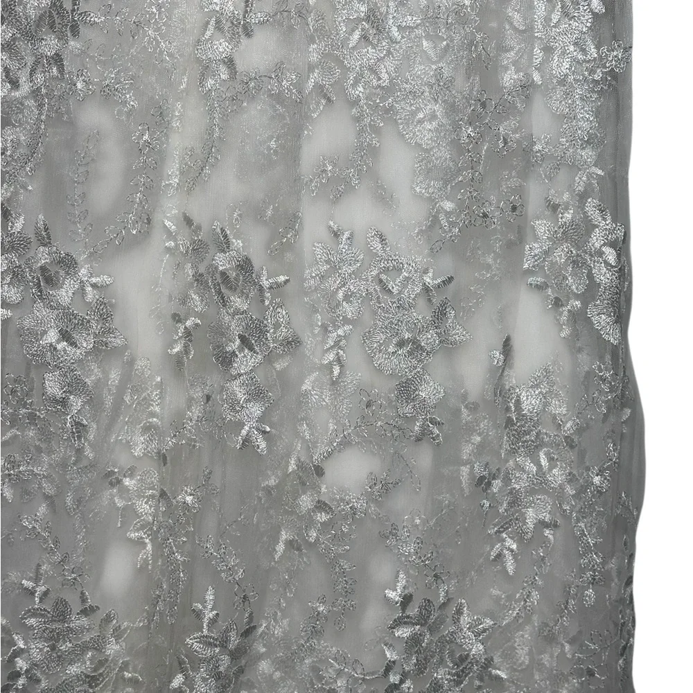 White Floral Lace Christening Gown Silver‎ Metallic Embroidery Baptism Dress
